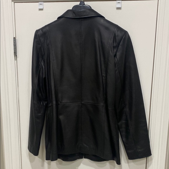 Alfani ladies Black leather Jacket. Full front zip Size Large - Picture 2 of 5